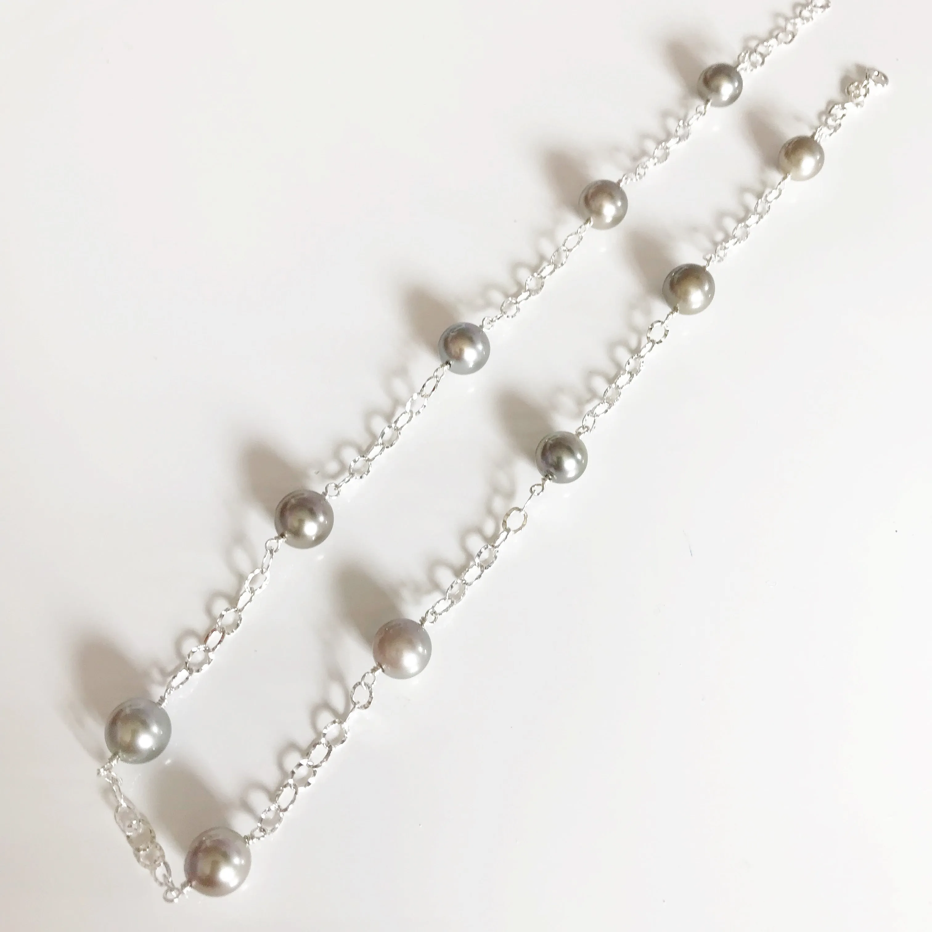 Necklace LEILANI - silver tahitian pearls (N273)