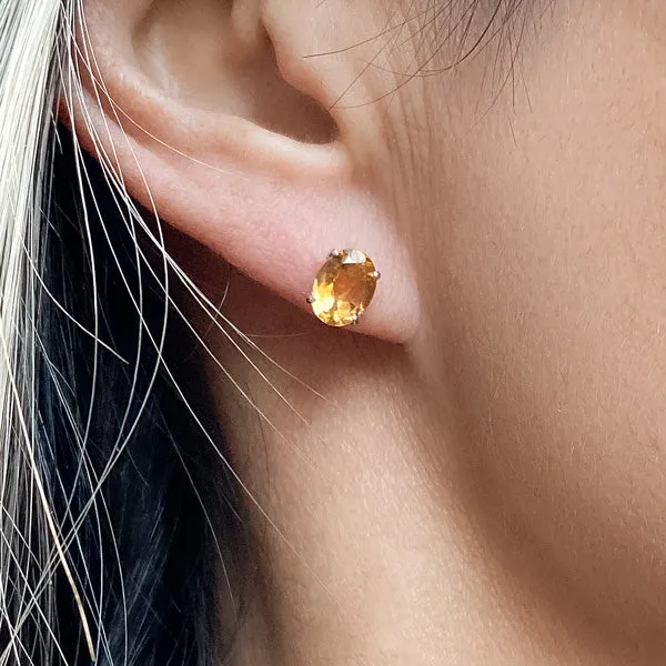 Oval Citrine Stud Earrings, 6x8mm.