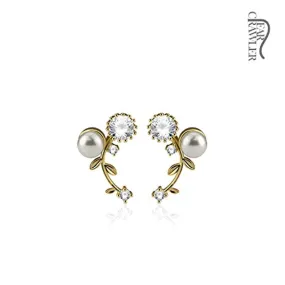 Pair of CZ and Pearl Set Vines Prepacked WildKlass Ear Crawler/Ear Climber