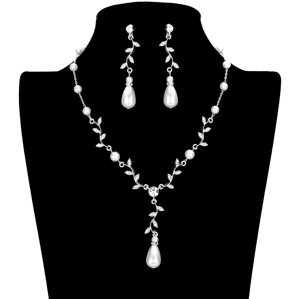 Pearl Accented Leaf Cluster Vine Necklace