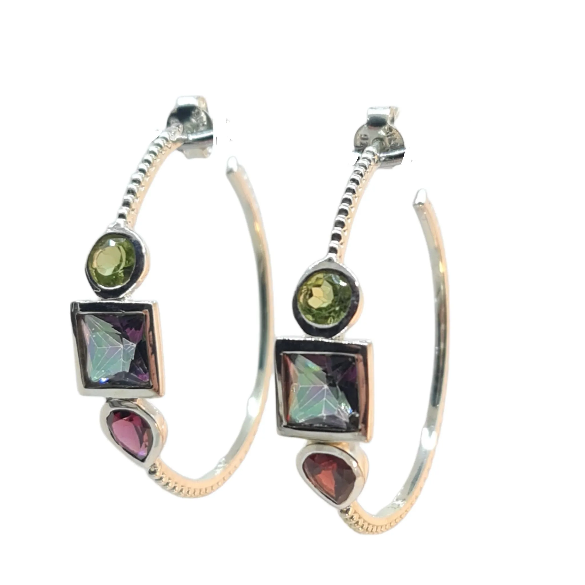 Peridot Mystic Topaz Garnet Stone Hoop Earrings