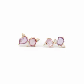 Pink & Peach Sapphire Mosaic Mix Studs