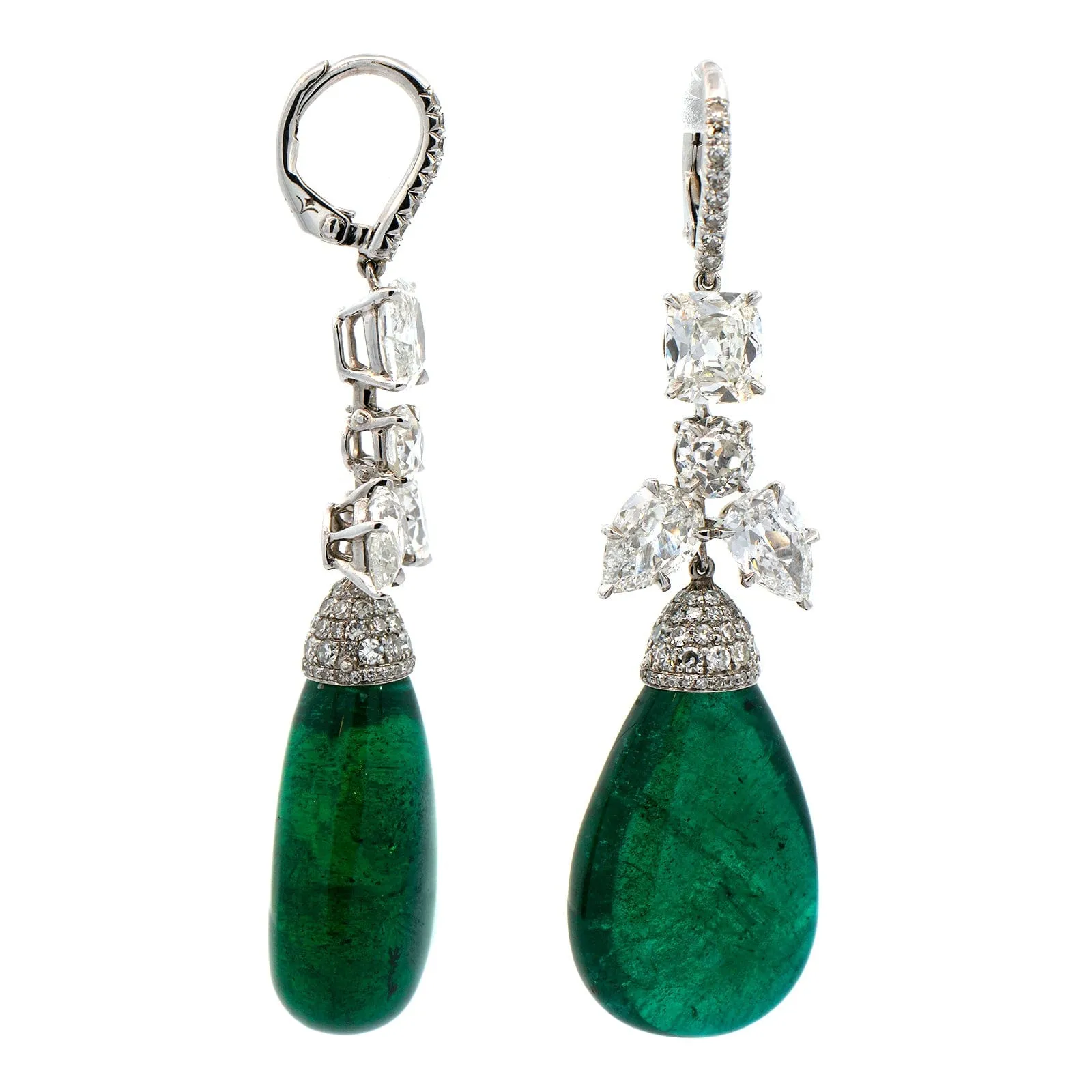 Platinum Emerald and Diamond Drop Earrings