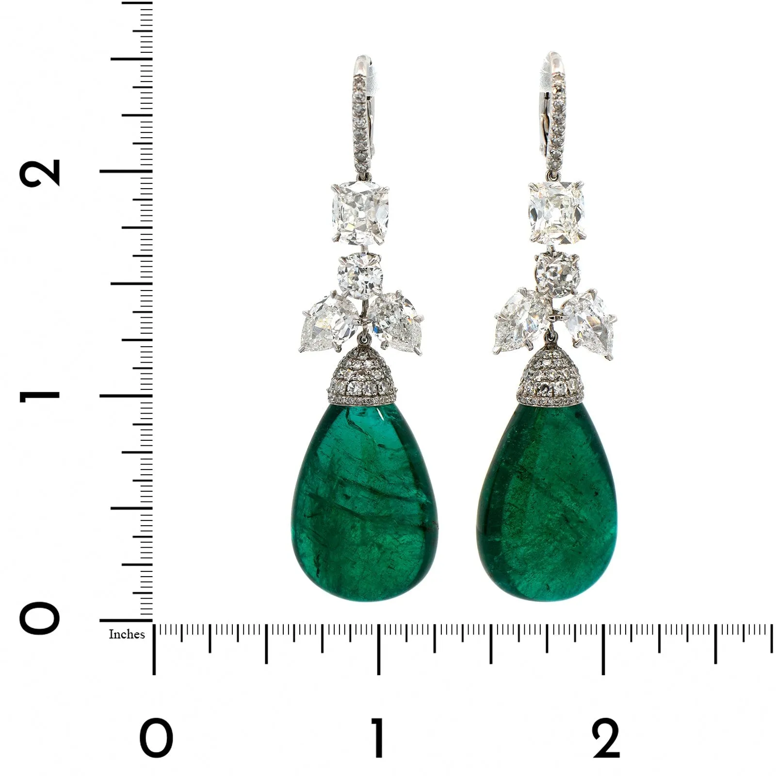 Platinum Emerald and Diamond Drop Earrings