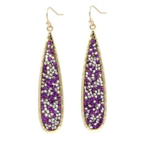 Purple and Clear Crystal Pave Long Teardrop Earrings