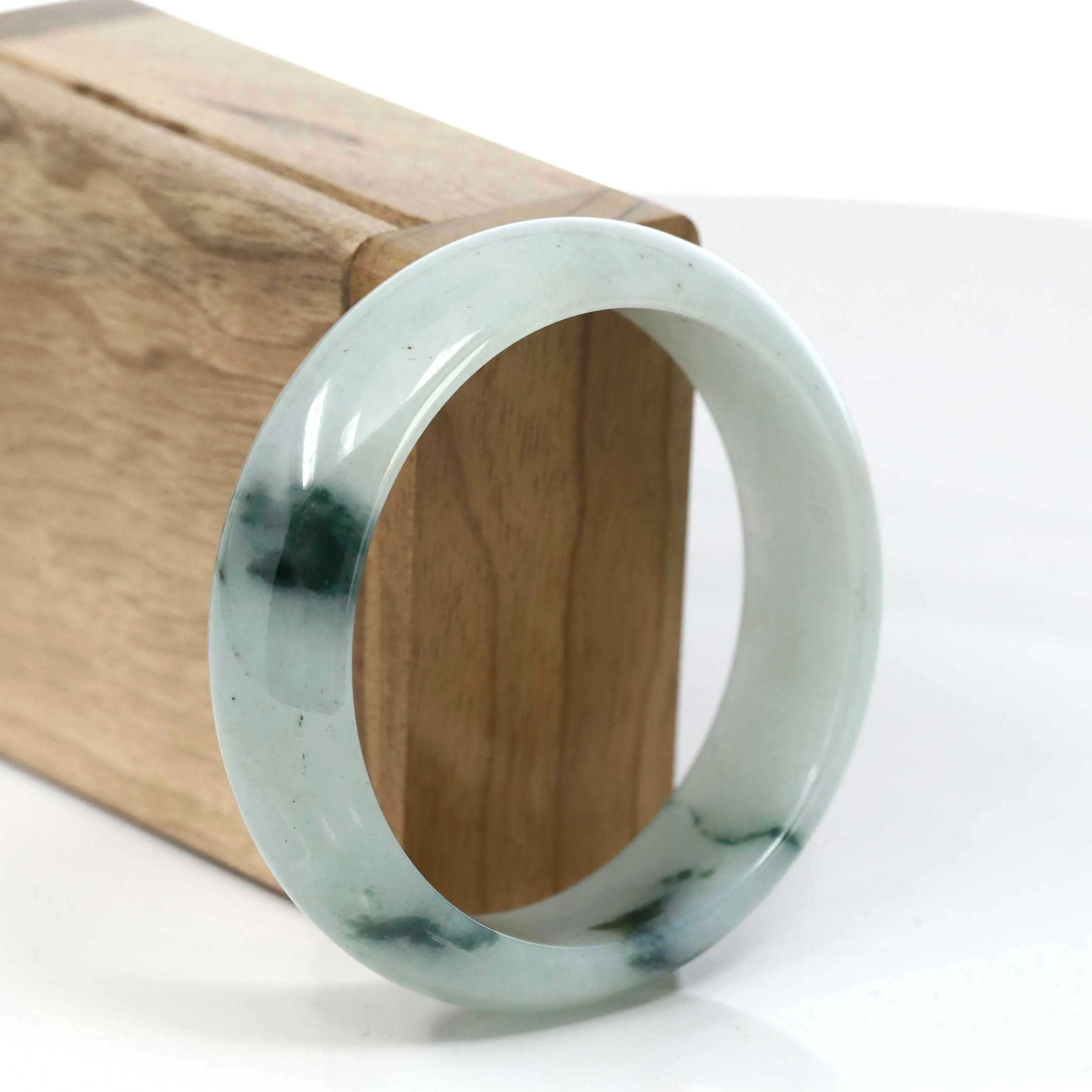 "Classic Princess Half Round" Blue- Green Jadeite Jade Bangle (57.66 mm) #T078