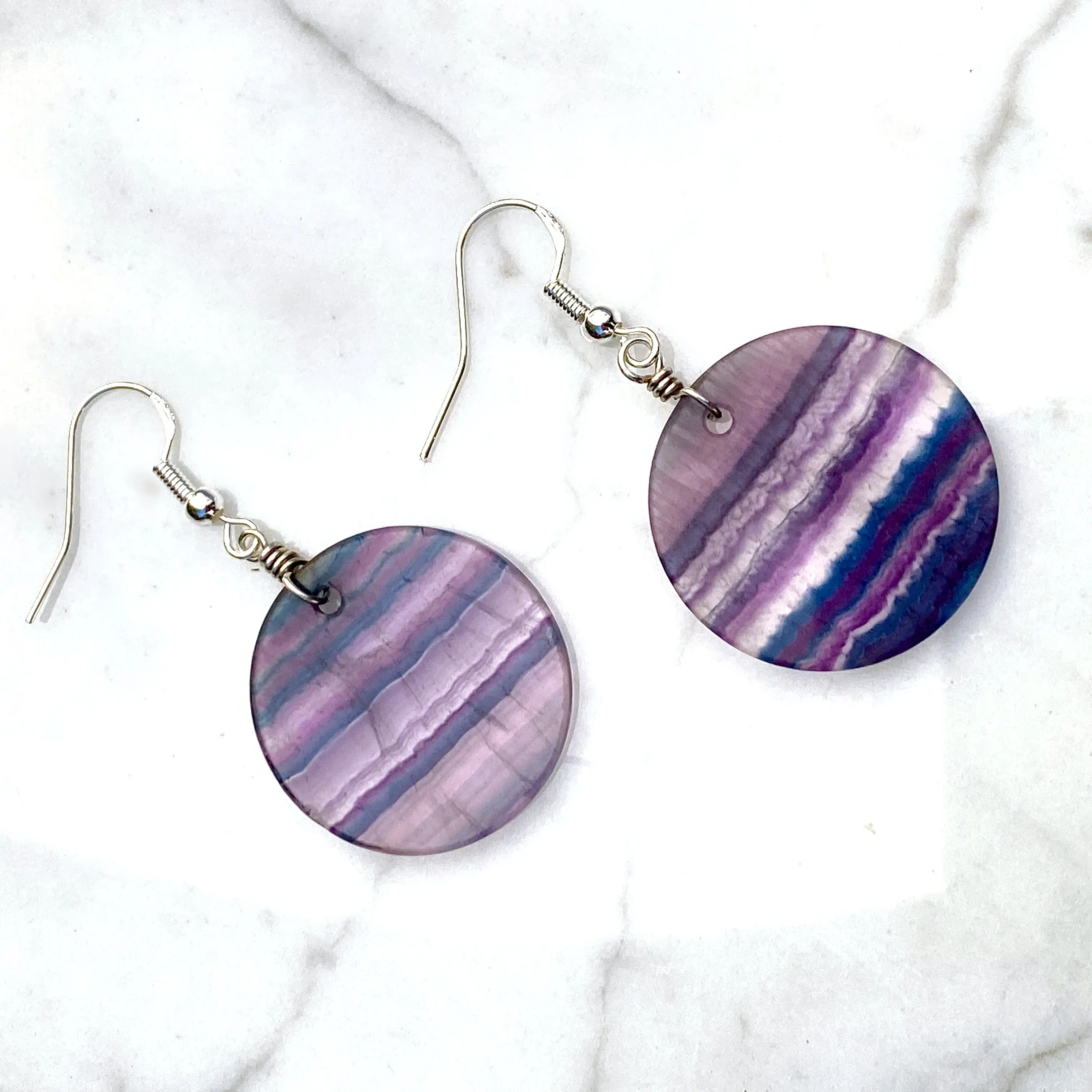 Rainbow Fluorite Gemstone & Sterling Silver Drop Earrings