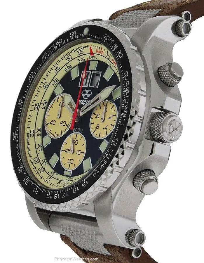 Reactor Mens Valkyrie Flight Chronograph - Black & Tusk Dial - Leather Strap