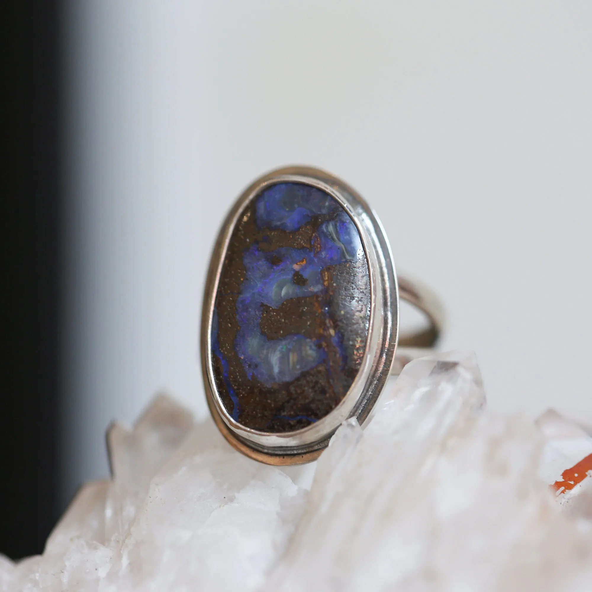 Ready to Ship - Australian Boulder Opal Ring - Sterling Silver Opal Ring - Size 8