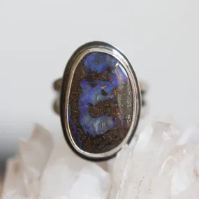 Ready to Ship - Australian Boulder Opal Ring - Sterling Silver Opal Ring - Size 8