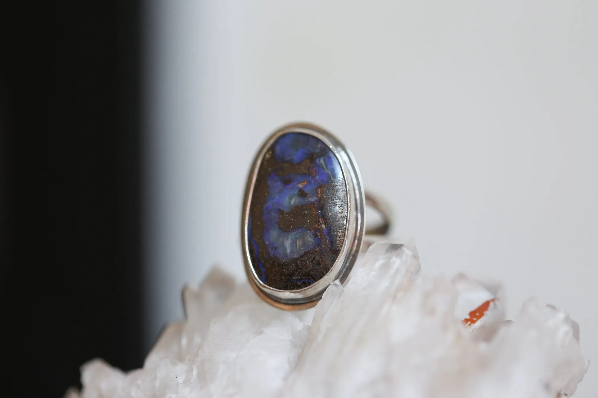 Ready to Ship - Australian Boulder Opal Ring - Sterling Silver Opal Ring - Size 8