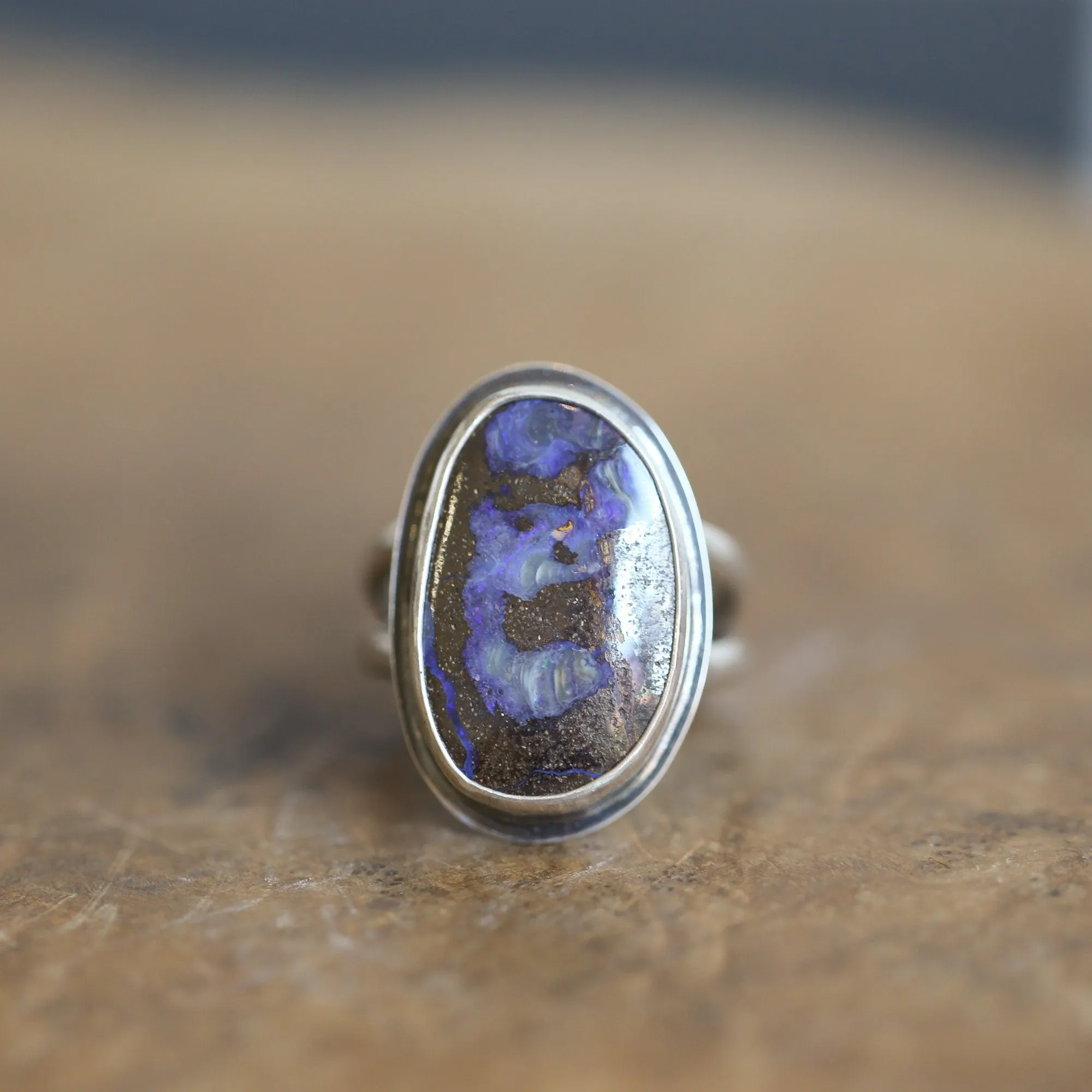 Ready to Ship - Australian Boulder Opal Ring - Sterling Silver Opal Ring - Size 8