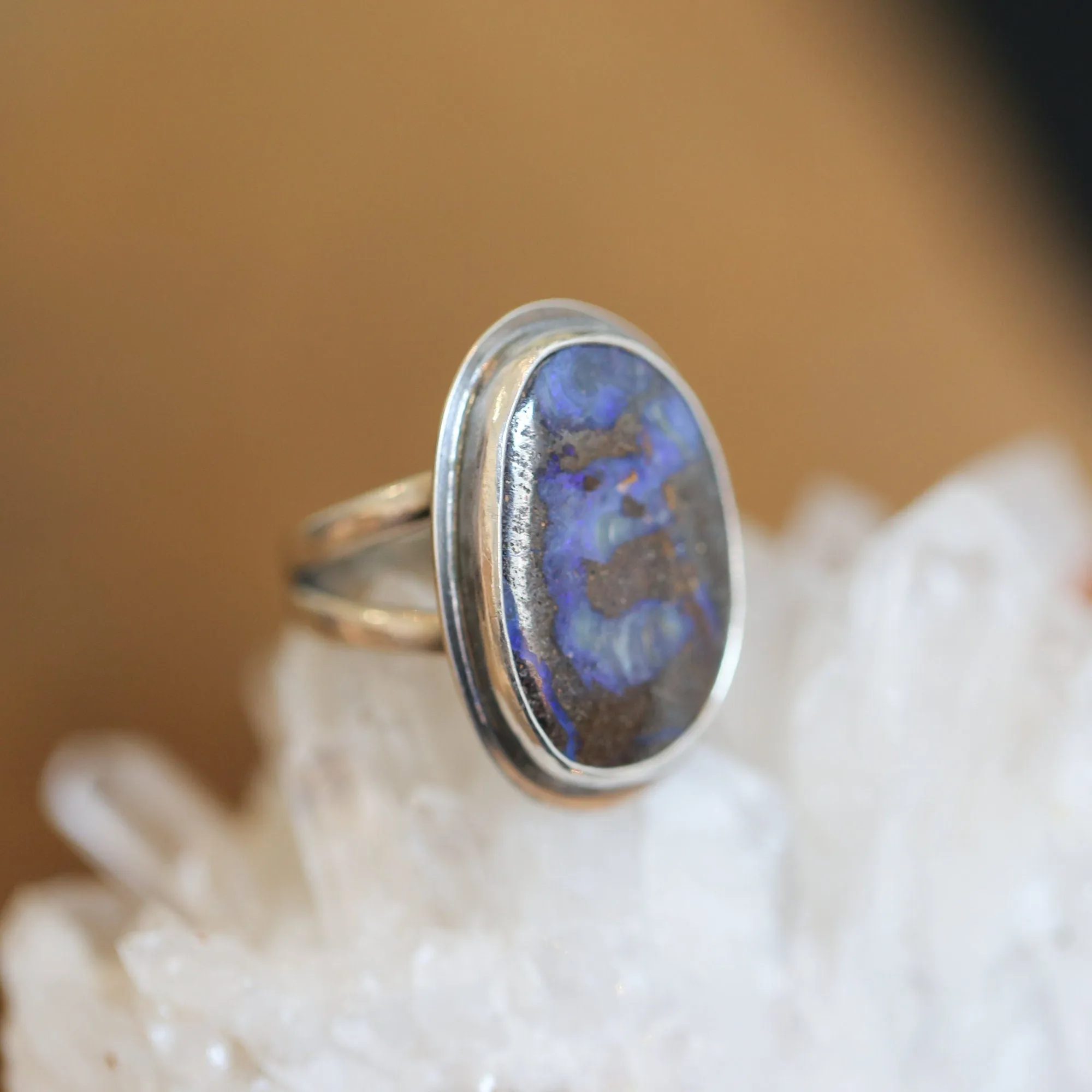 Ready to Ship - Australian Boulder Opal Ring - Sterling Silver Opal Ring - Size 8