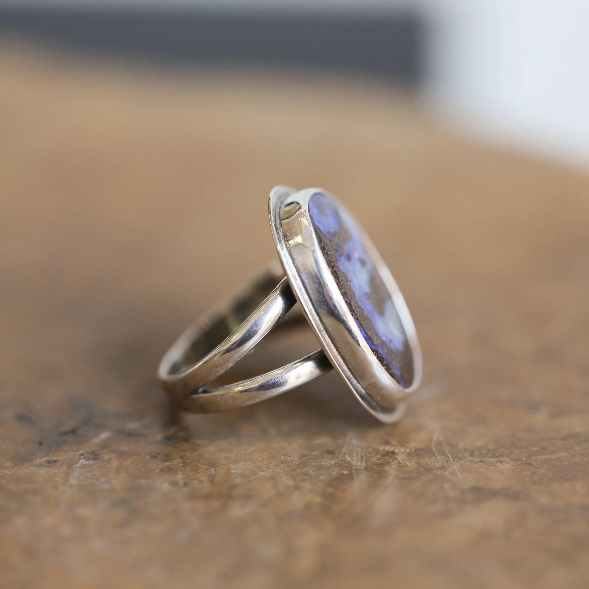 Ready to Ship - Australian Boulder Opal Ring - Sterling Silver Opal Ring - Size 8