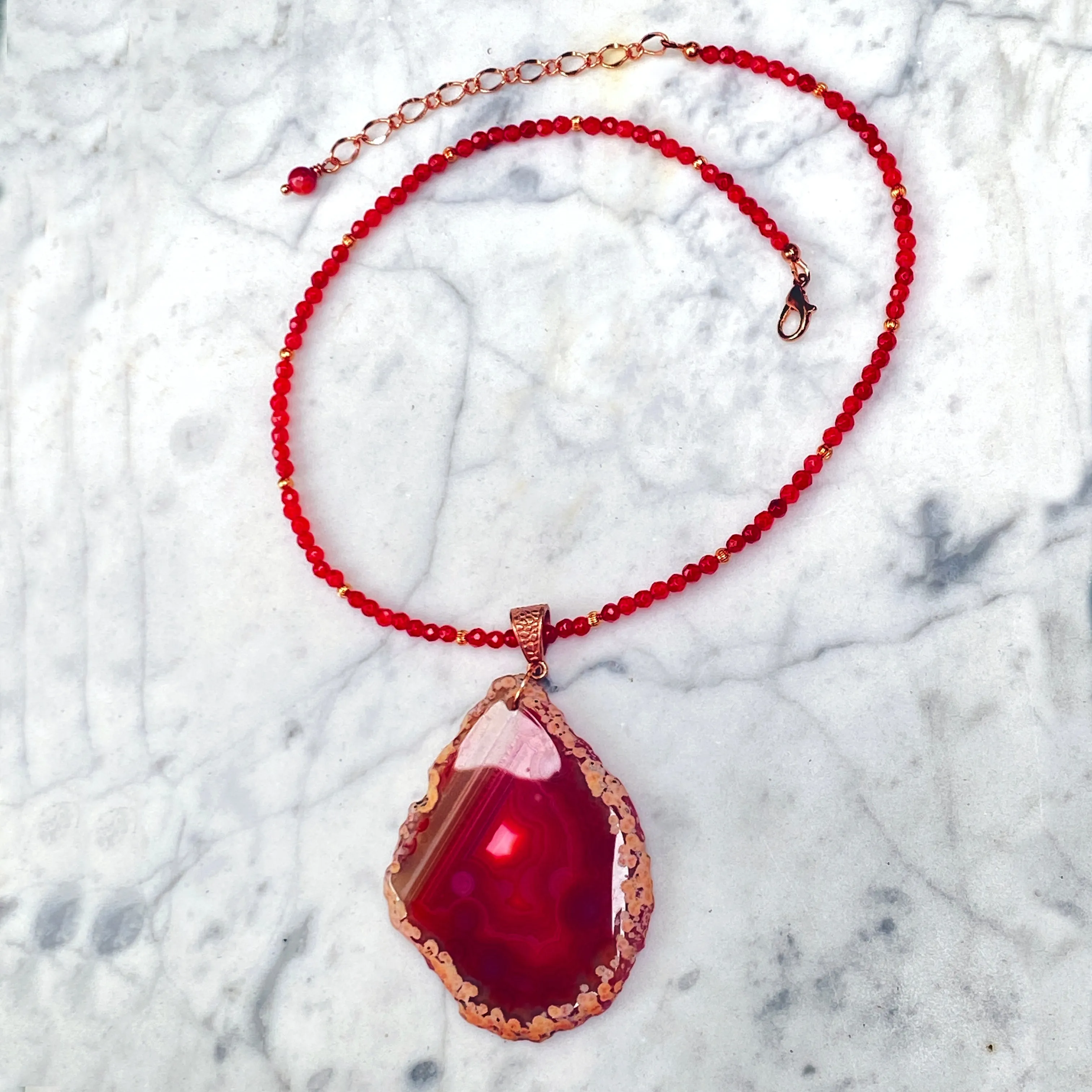 Red Agate gemstone Slice Beaded Necklace