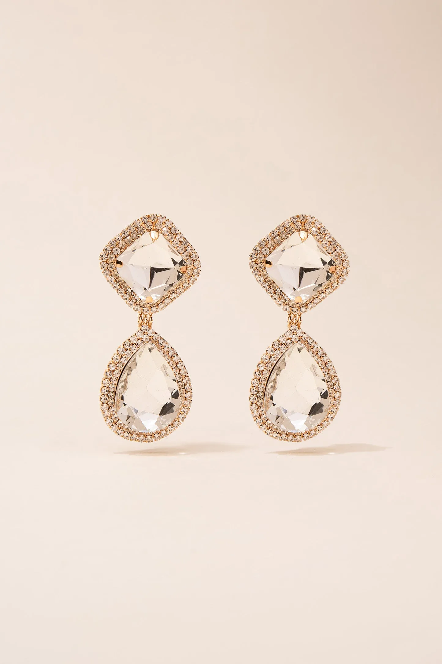 Rhinestone Clip On Glass Drop Earrings