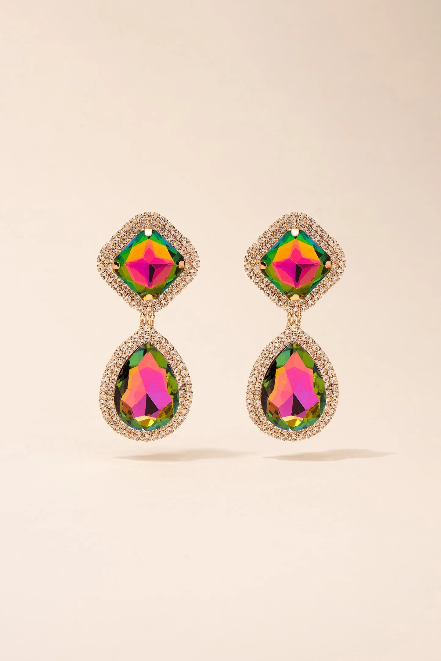 Rhinestone Clip On Glass Drop Earrings