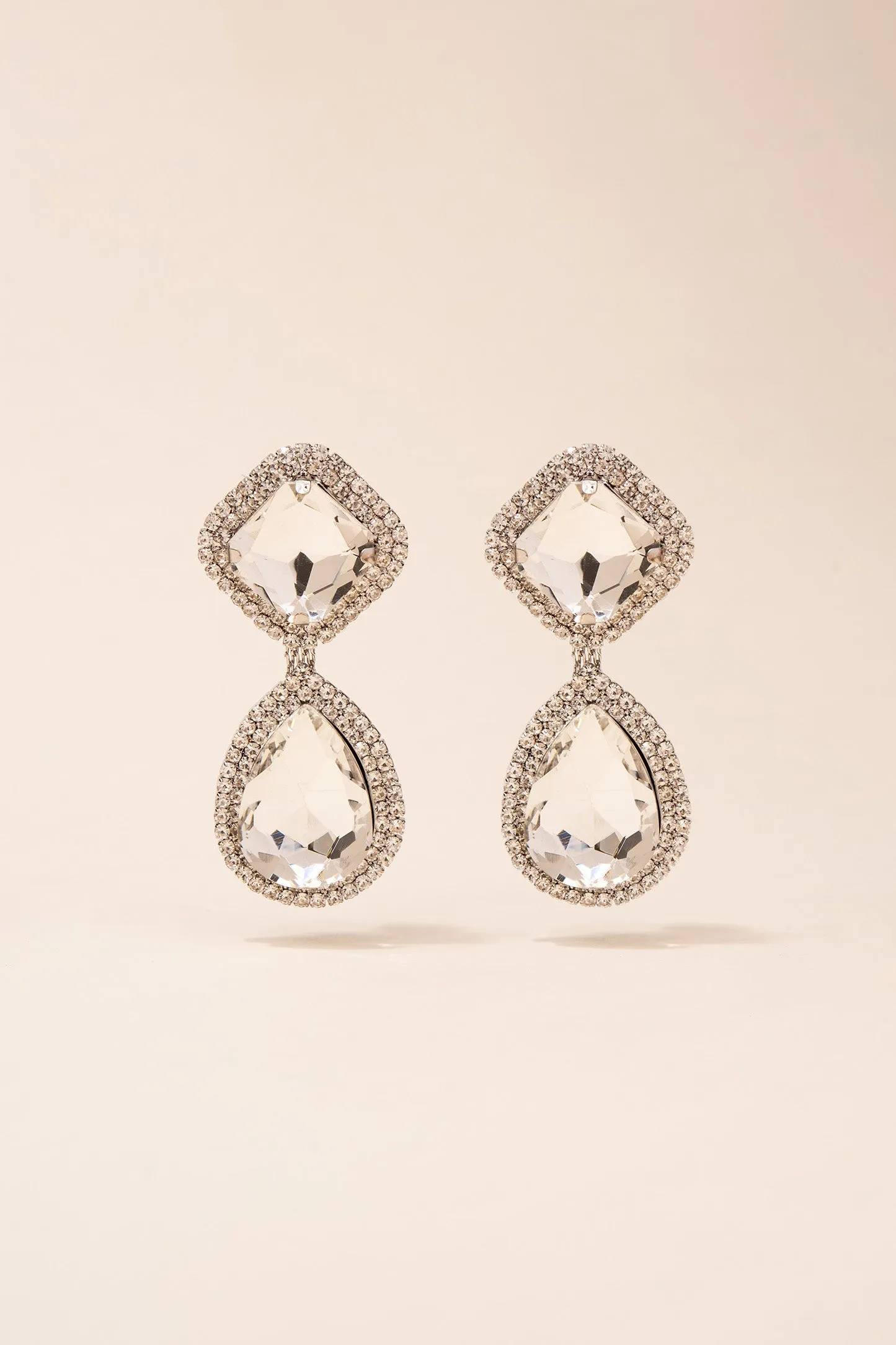 Rhinestone Clip On Glass Drop Earrings