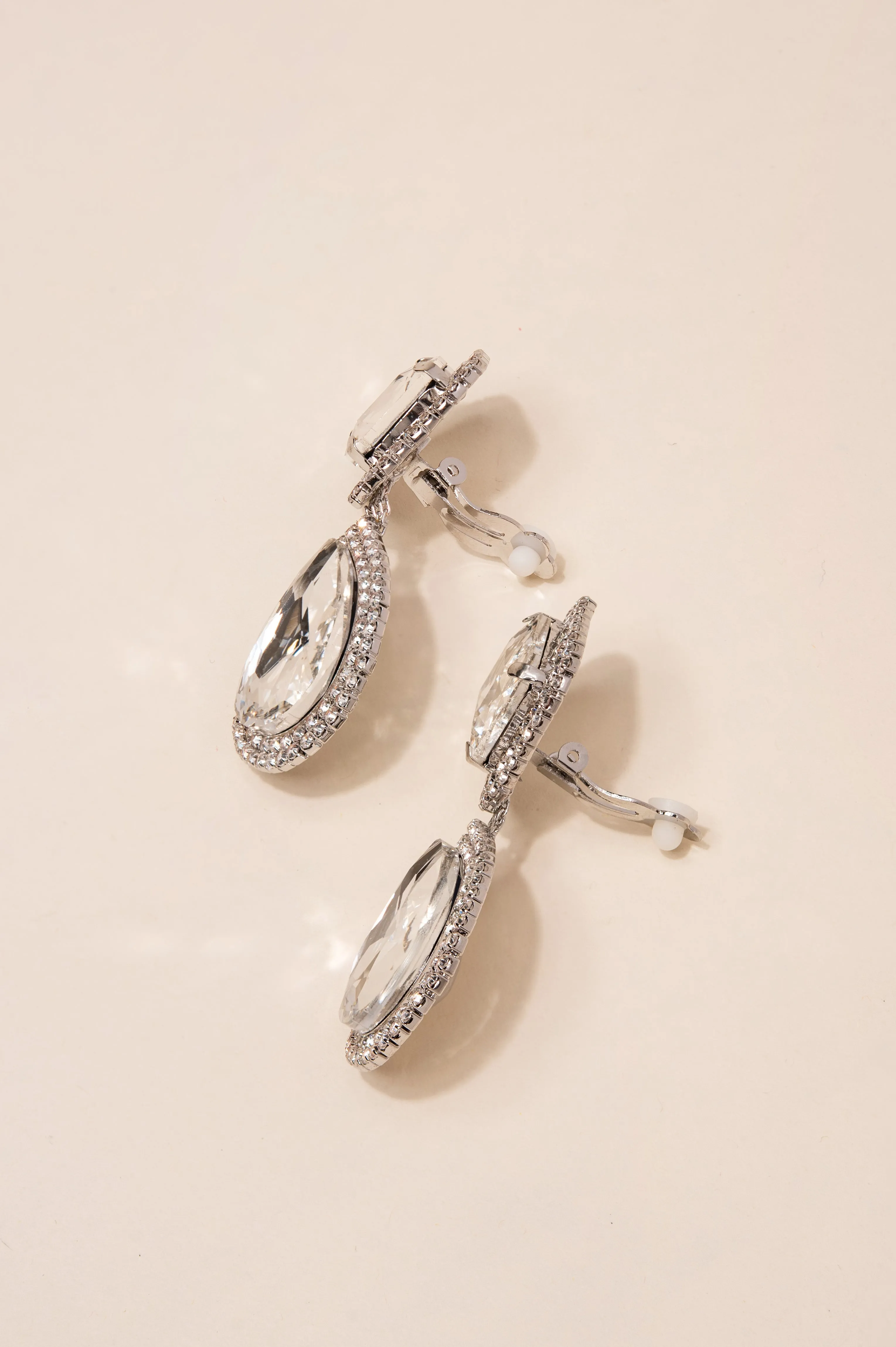 Rhinestone Clip On Glass Drop Earrings