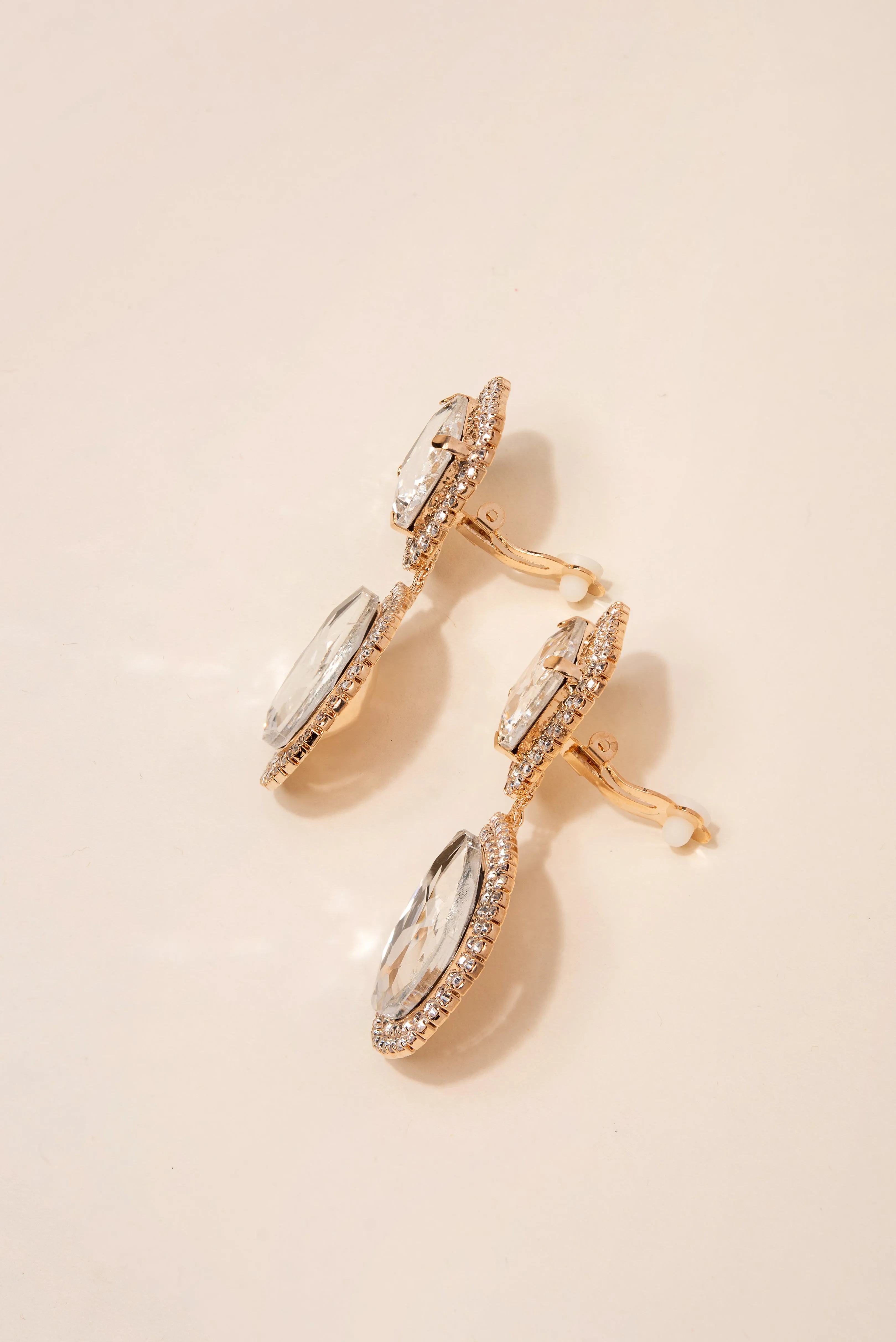 Rhinestone Clip On Glass Drop Earrings