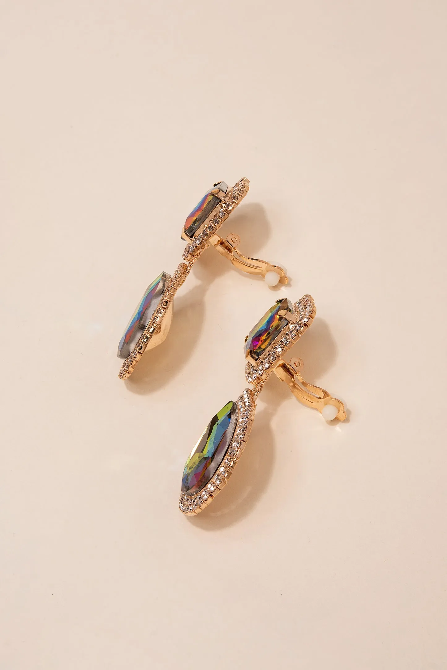 Rhinestone Clip On Glass Drop Earrings