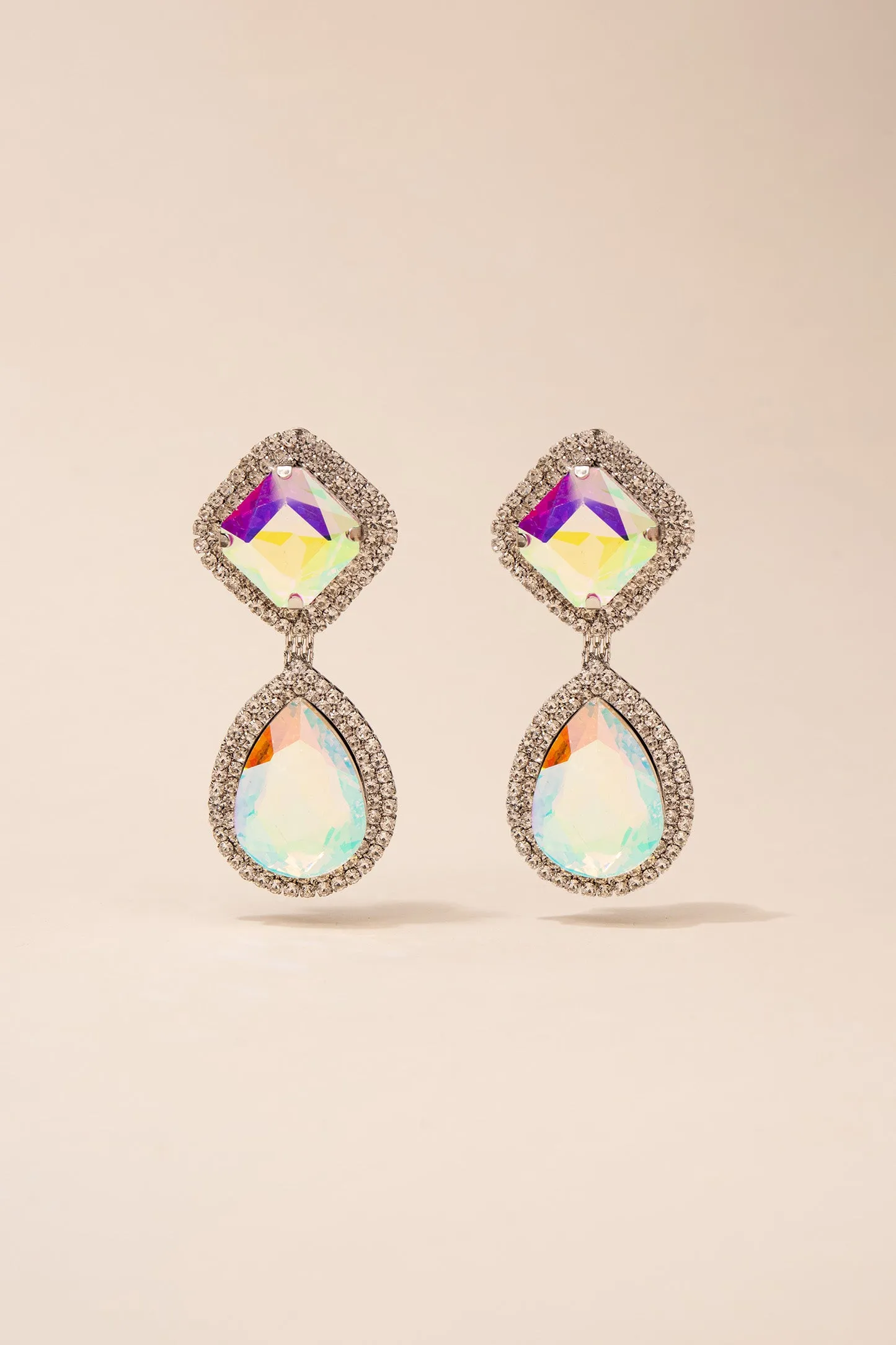 Rhinestone Clip On Glass Drop Earrings