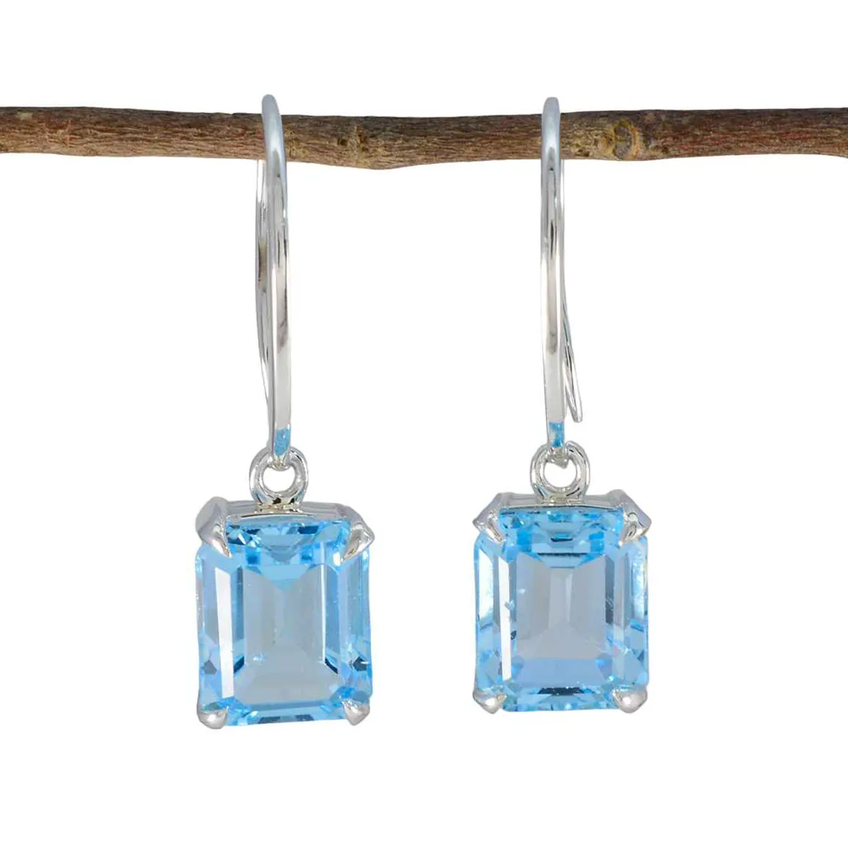 Riyo Beaut 925 Sterling Silver Earring For Demoiselle Blue Topaz Earring Bezel Setting Blue Earring Dangle Earring