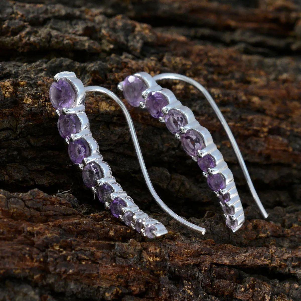 Riyo Bonny 925 Sterling Silver Earring For Girl Amethyst Earring Bezel Setting Purple Earring Ear Cuff Earring