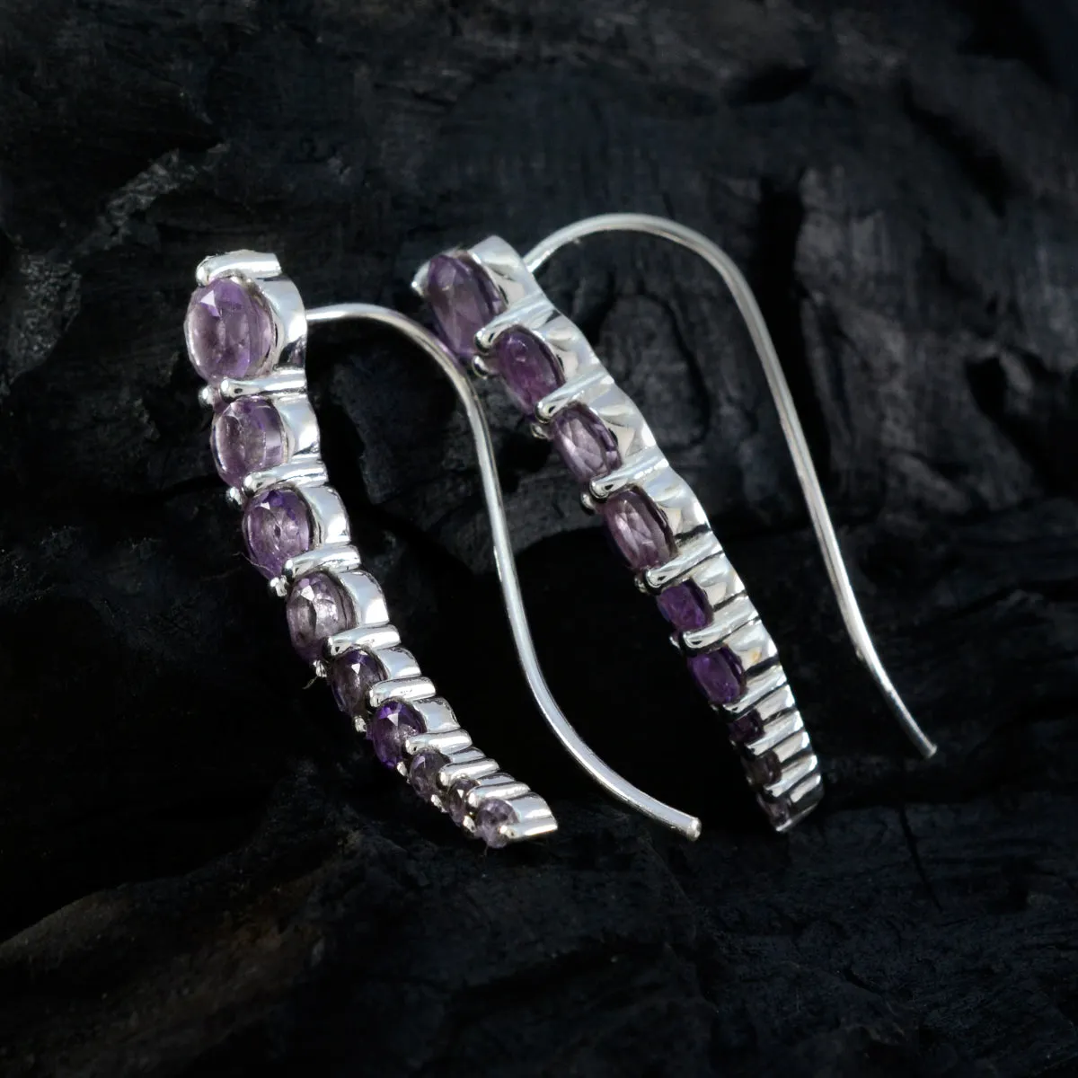 Riyo Bonny 925 Sterling Silver Earring For Girl Amethyst Earring Bezel Setting Purple Earring Ear Cuff Earring