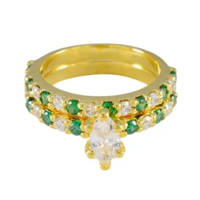 Riyo Excellent Silver Ring With Yellow Gold Plating Emerald CZ Stone Marquise Shape Prong Setting  Jewelry Wedding Ring