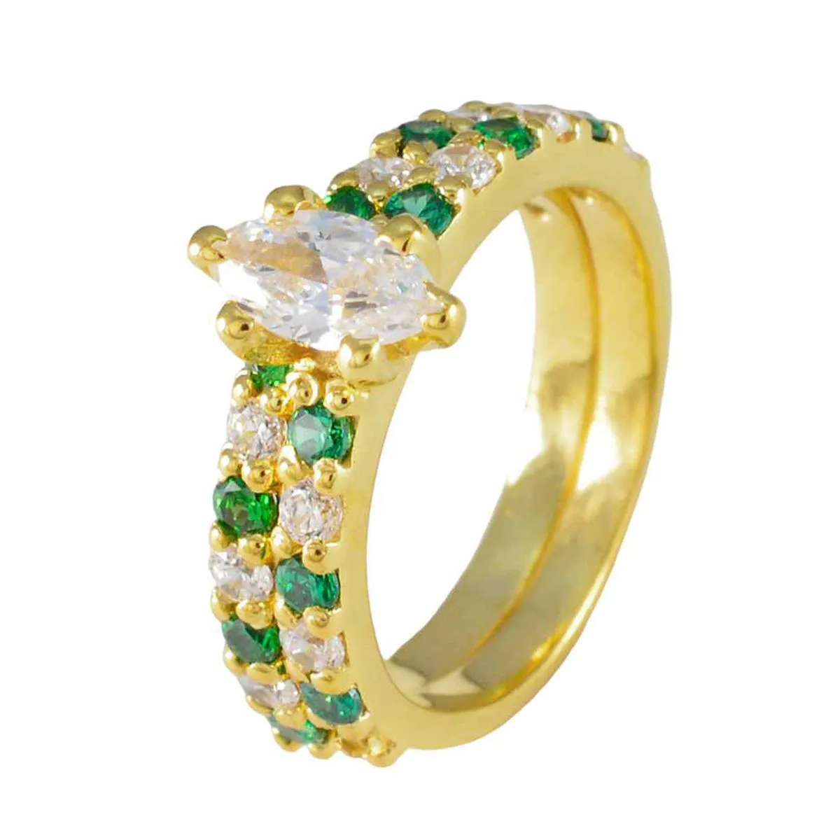 Riyo Excellent Silver Ring With Yellow Gold Plating Emerald CZ Stone Marquise Shape Prong Setting  Jewelry Wedding Ring