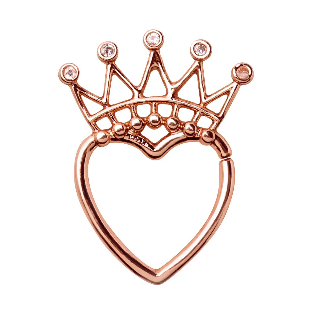 Rose Gold Plated Jeweled Crown Heart Seamless Ring