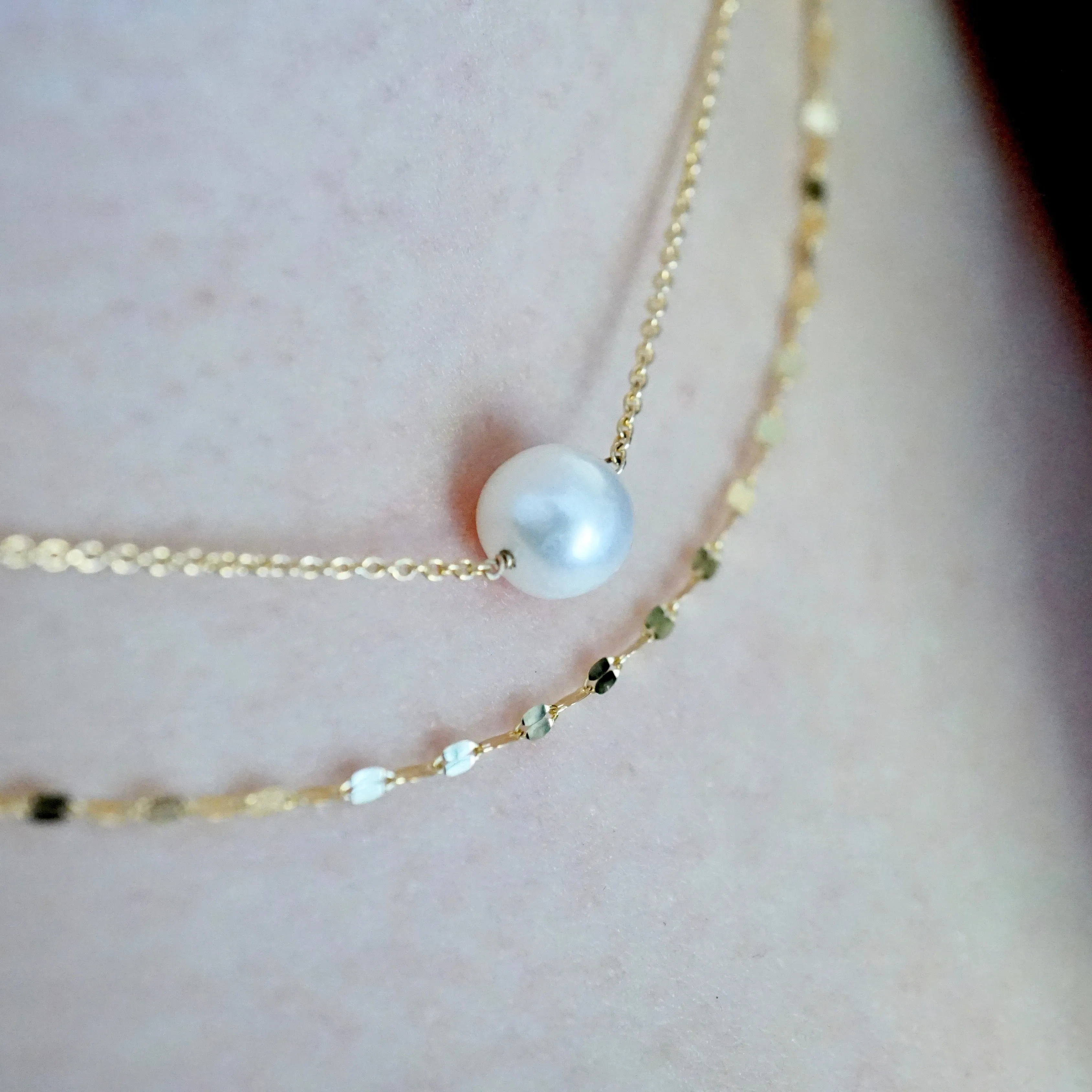 Round Pearl Necklace - Simple Pearl Chain Necklace - Pearl Floating Necklace