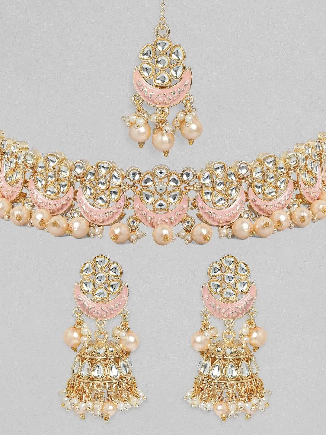 Rubans Gold Plated Peach Pink Enamel Beaded Necklace Set