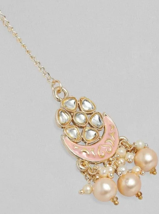 Rubans Gold Plated Peach Pink Enamel Beaded Necklace Set