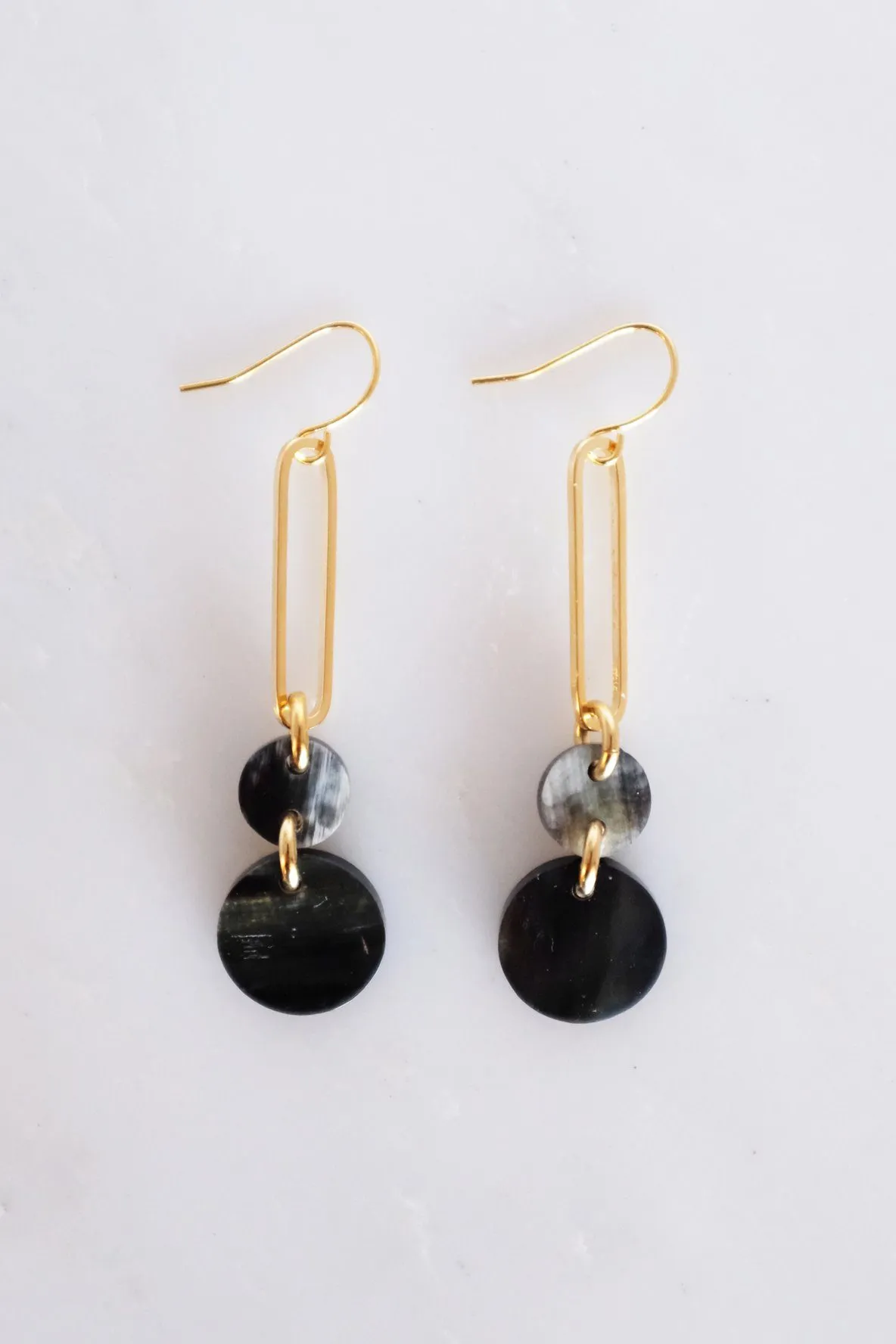 Sa Dec Circular Drop Buffalo Horn Dangle Earrings