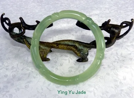 Sale-Bamboo Knot Carved Translucent Chinese Jade Bangle Bracelet 60mm (NJCARV-19-60)