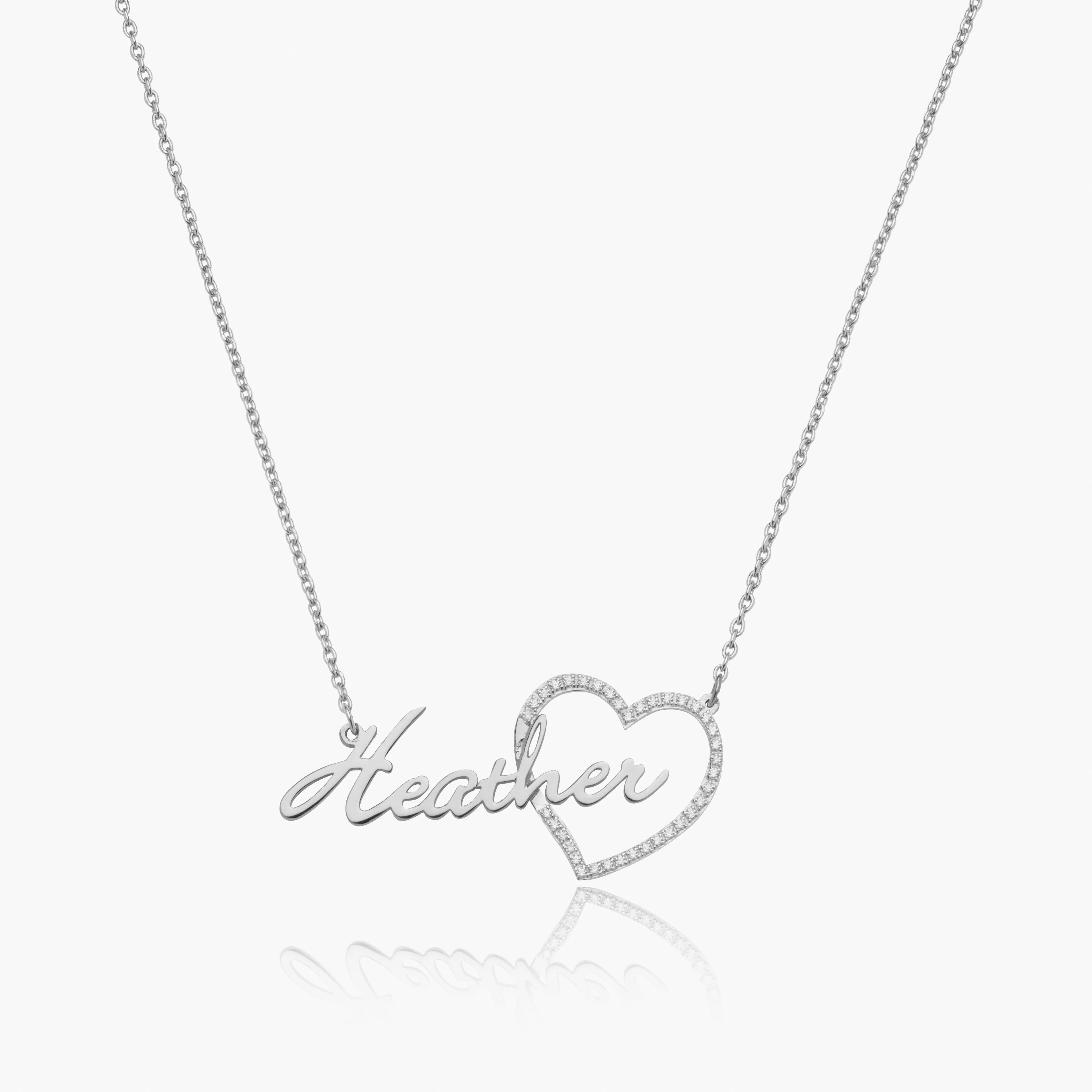 Script Name Necklace w/ Iced Heart