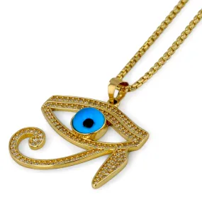 Set 14k yellow gold Venetian chain blue eye of horus pendant-227091-227126