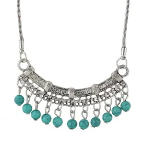 Silver Boho Bar and Blue Turquoise Beaded Necklace