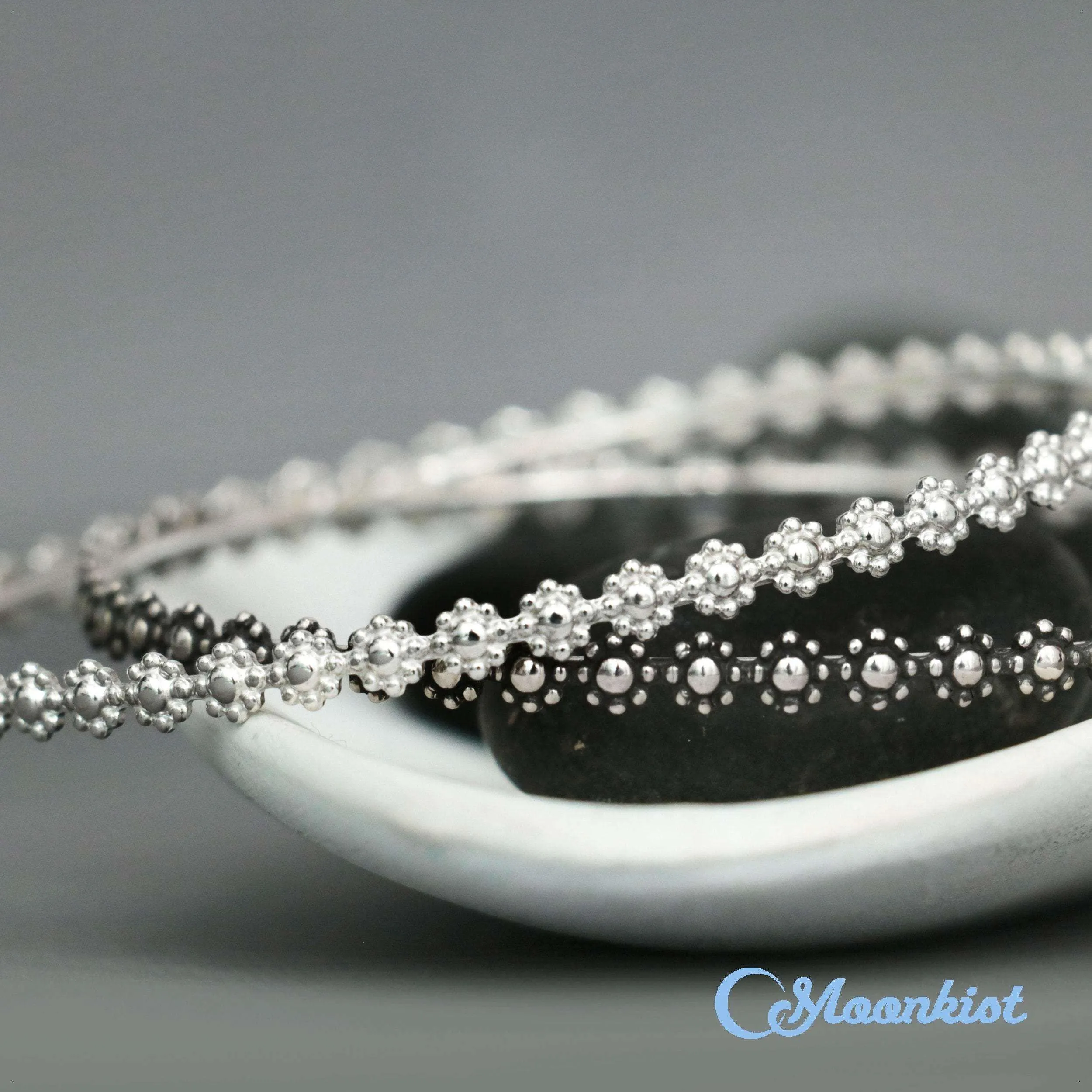 Silver Flower Bangle Bracelet for Women | Moonkist Designs