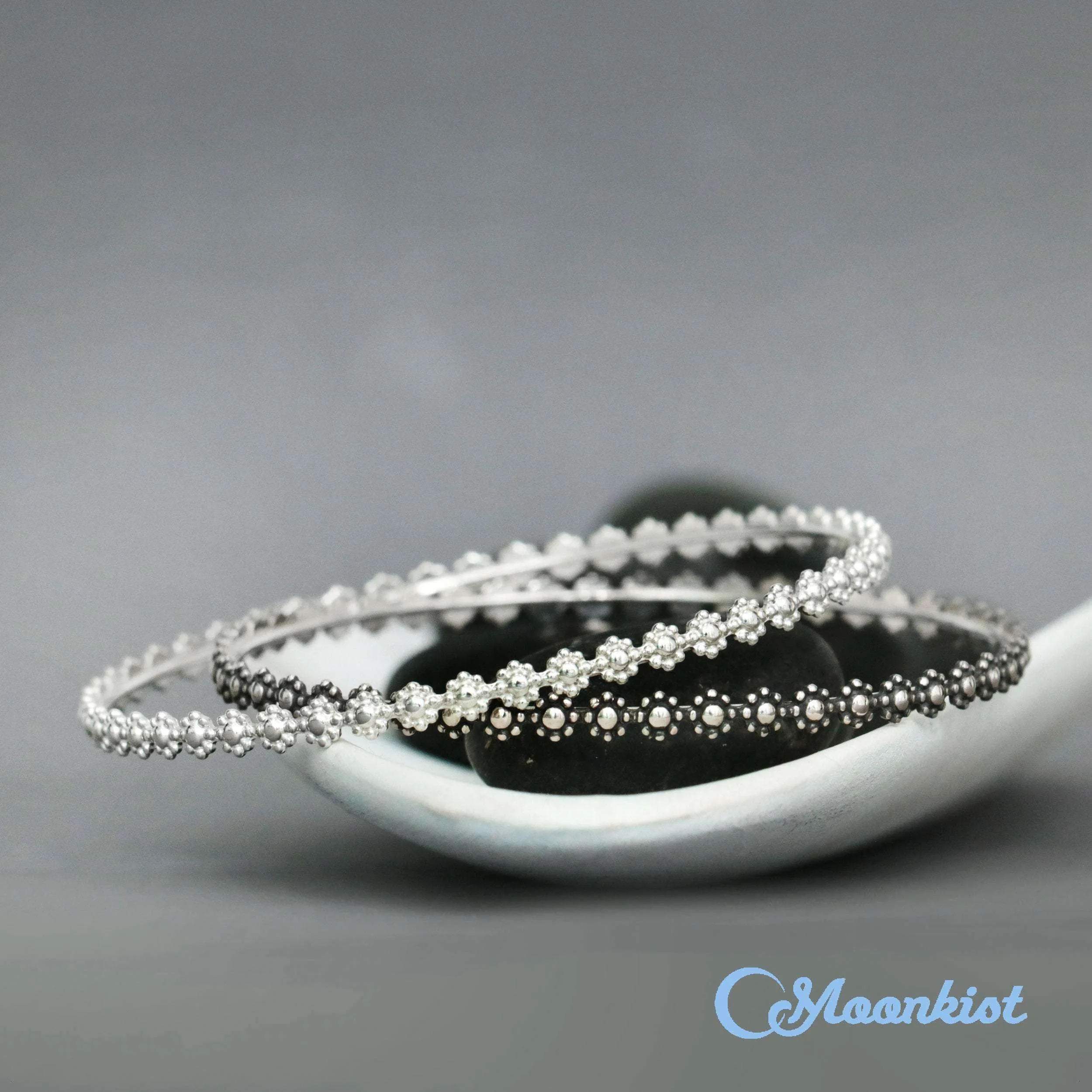 Silver Flower Bangle Bracelet for Women | Moonkist Designs