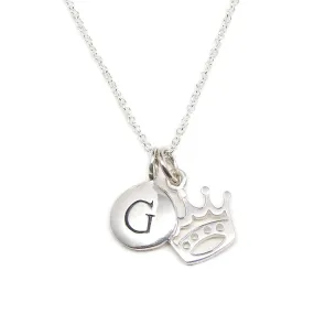 Silver Initial & Crown Charm Necklace