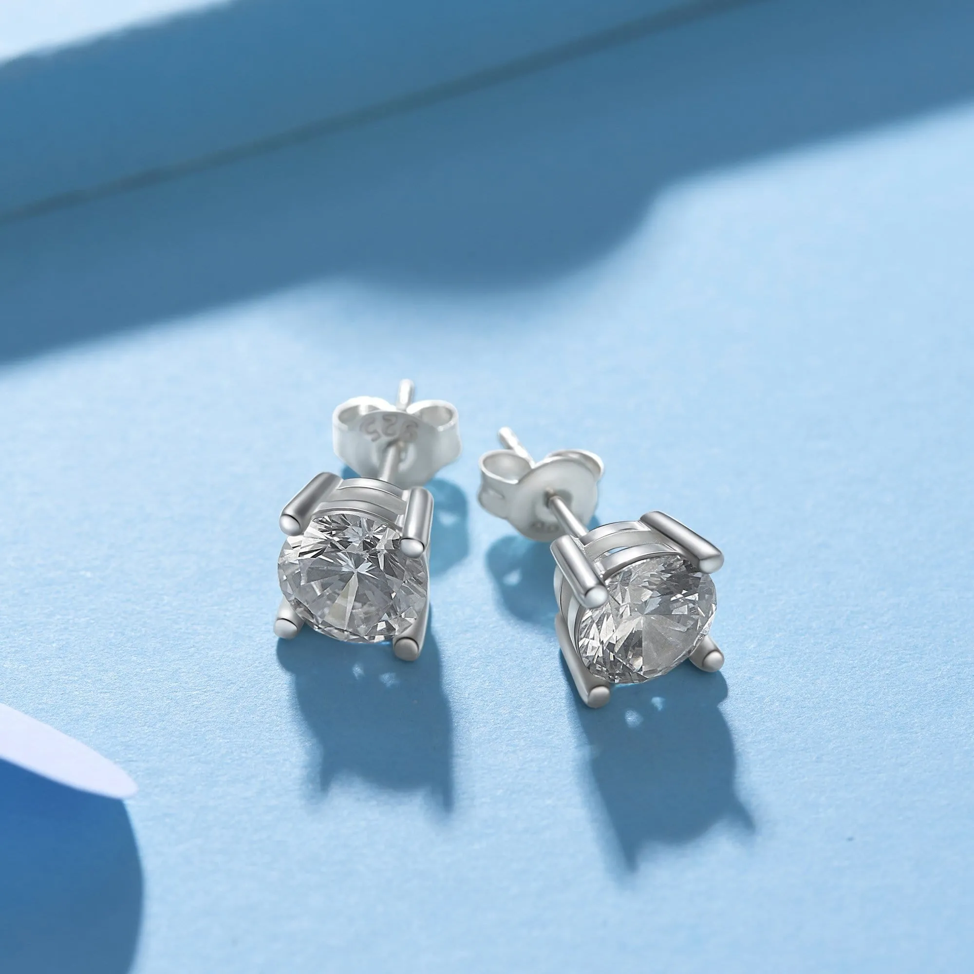 Simple CZ Sterling Silver Stud Earrings