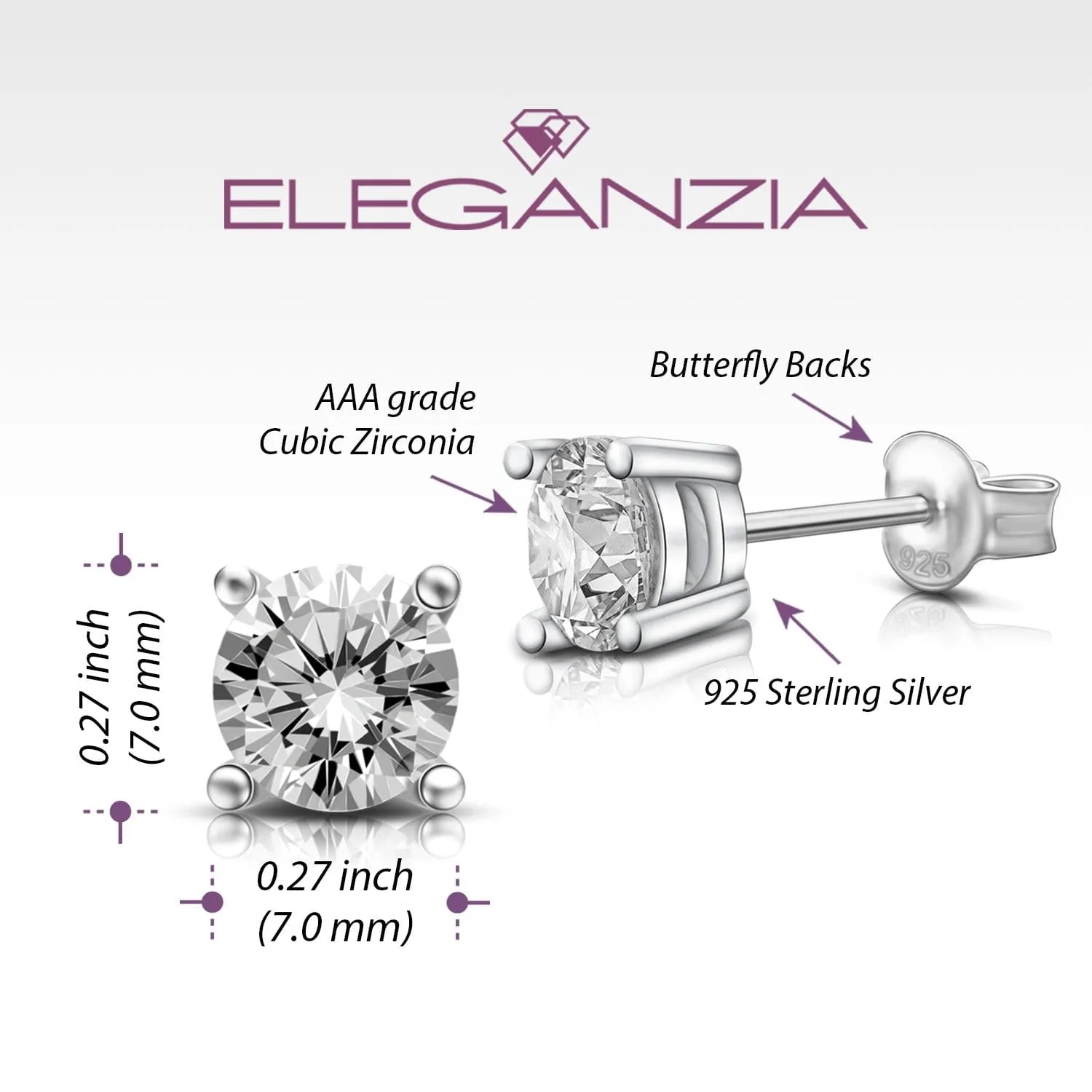 Simple CZ Sterling Silver Stud Earrings