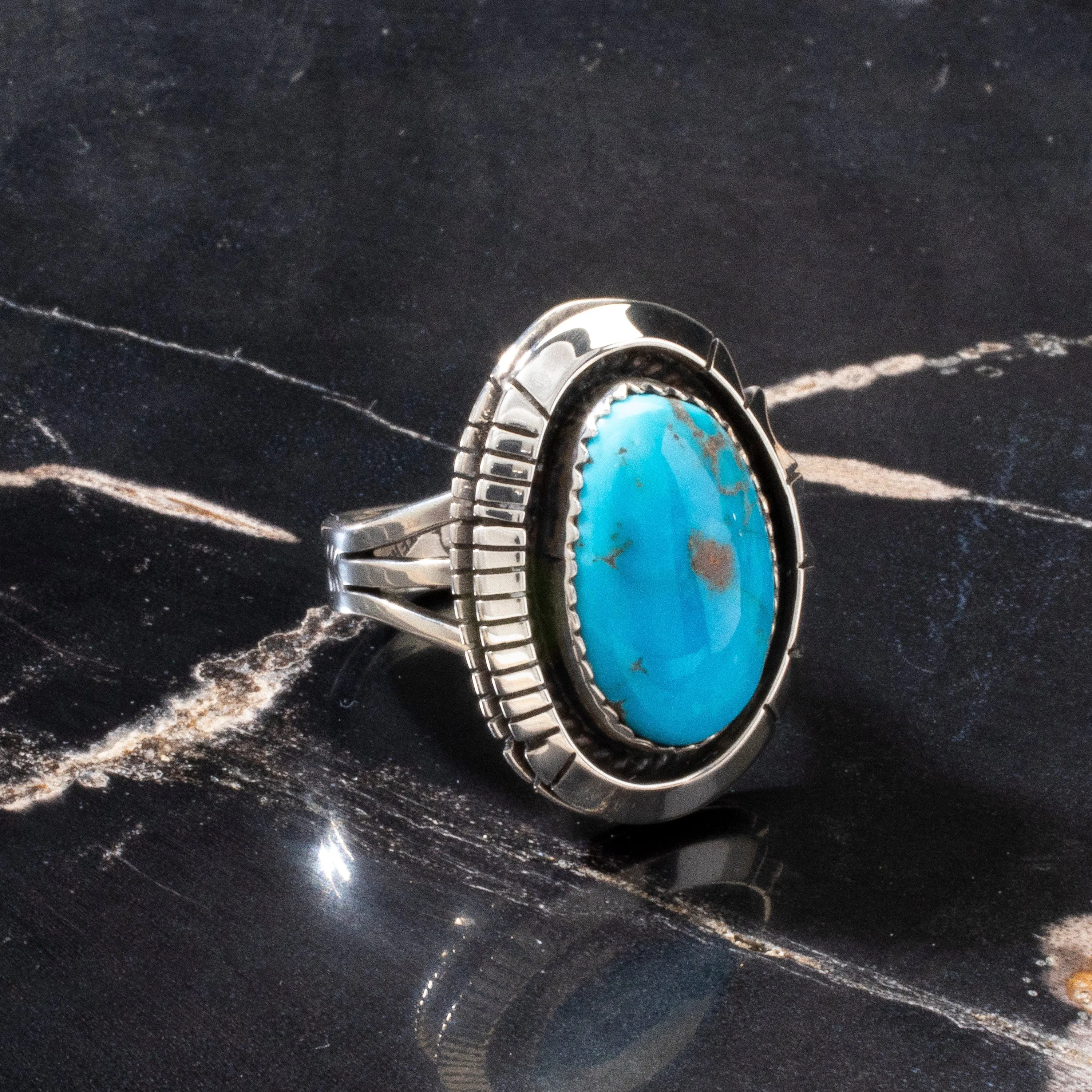 Sleeping Beauty Turquoise Navajo USA Native American Made 925 Sterling Silver Ring