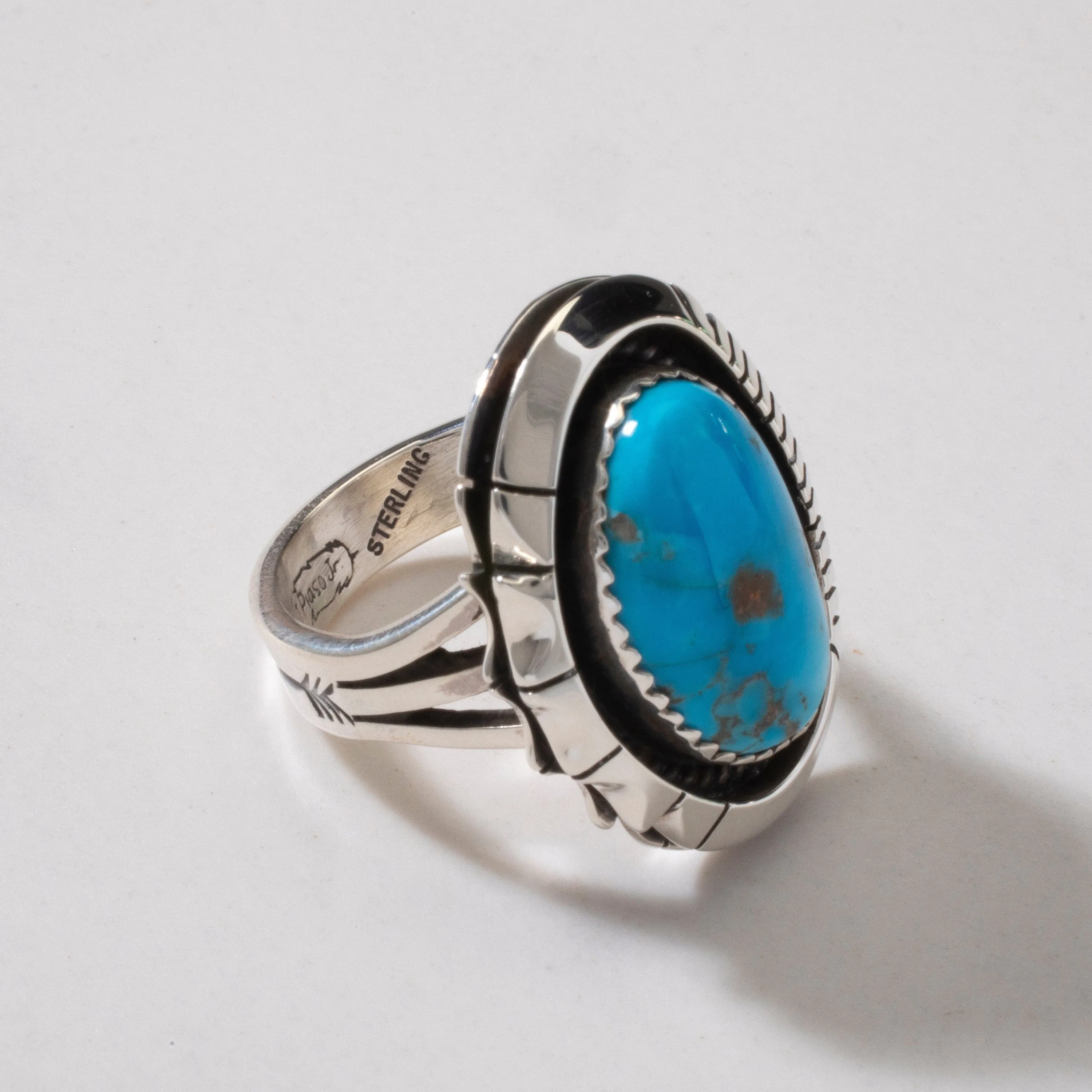 Sleeping Beauty Turquoise Navajo USA Native American Made 925 Sterling Silver Ring