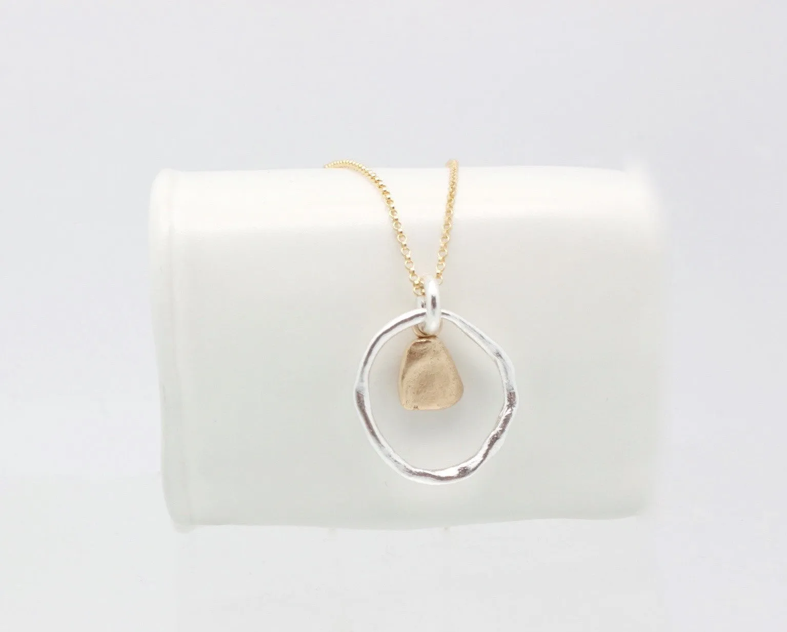 Solitary Pebble & Silver Link Necklace