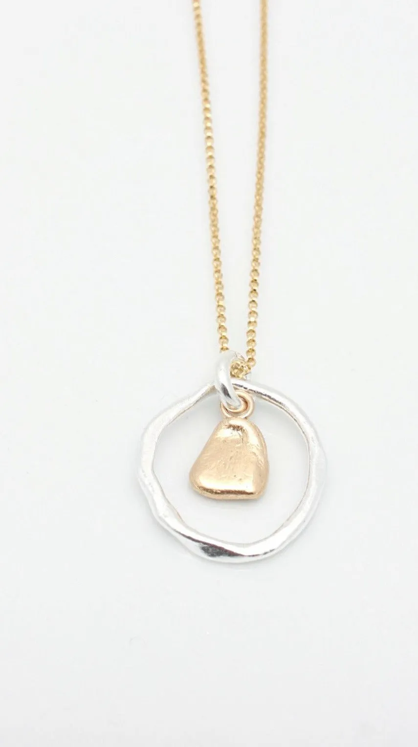 Solitary Pebble & Silver Link Necklace