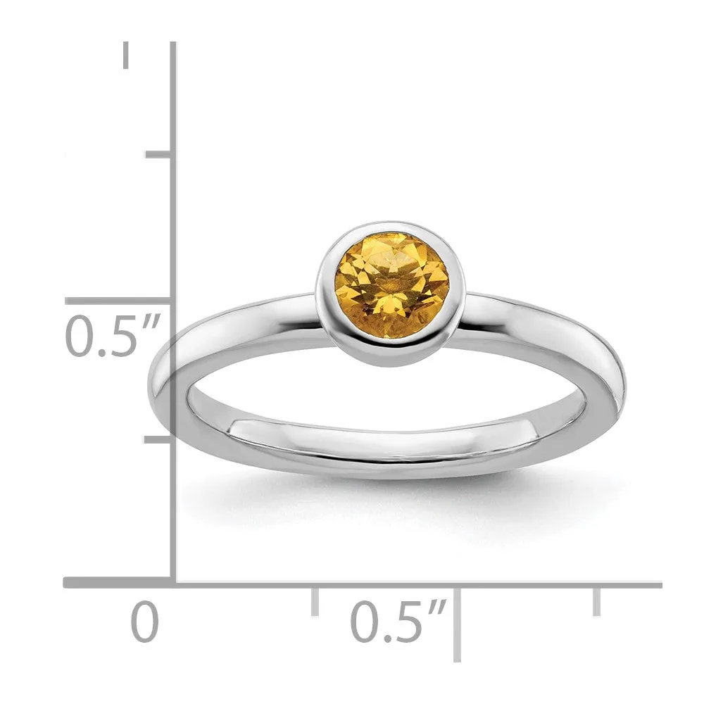 Stackable Expressions Low 5mm Round Citrine Ring in Sterling Silver